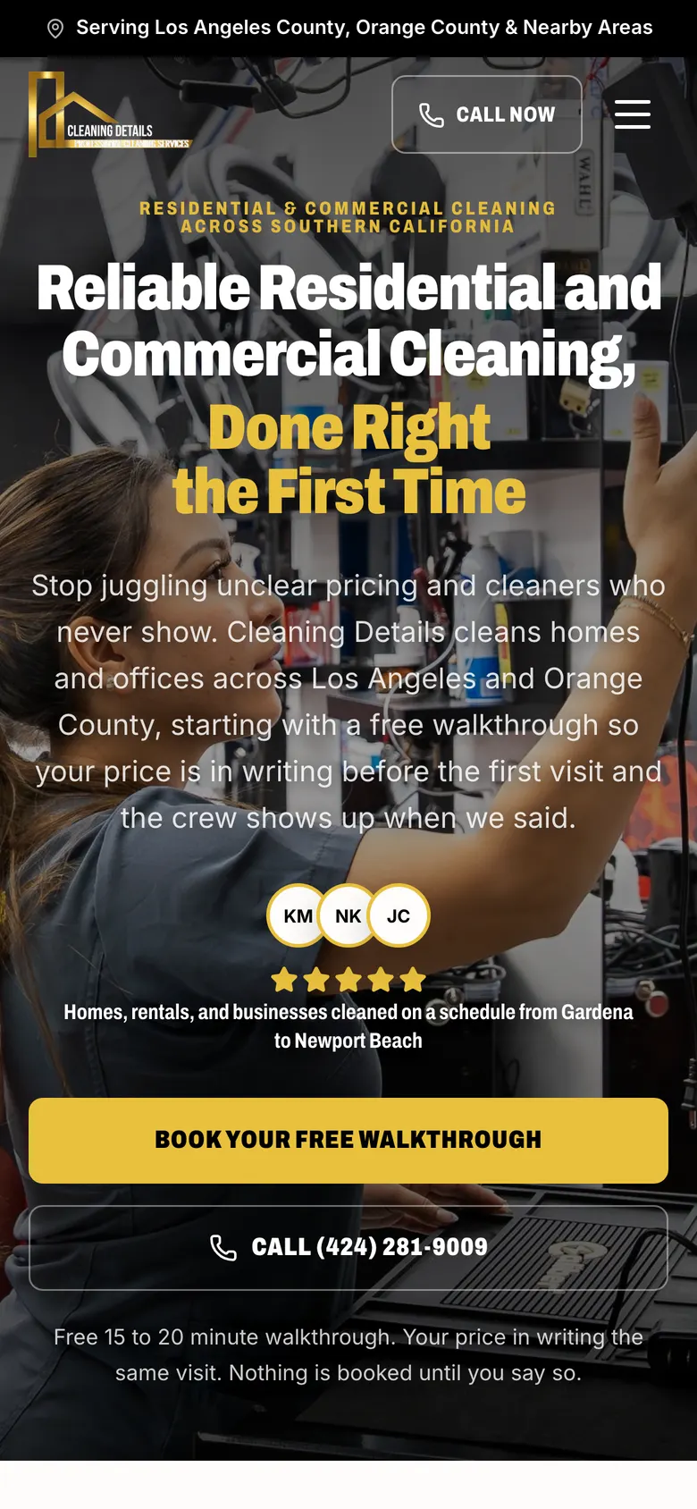 Cleaning Details website on a phone
