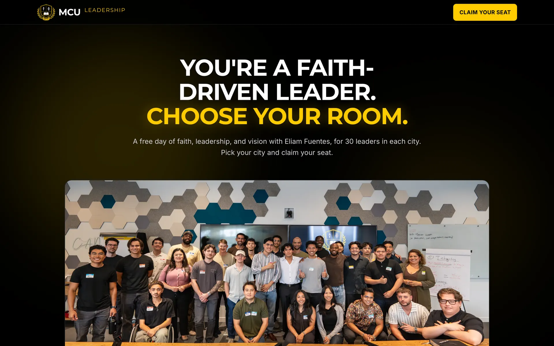 Eliam Fuentes leadership event funnel on a desktop