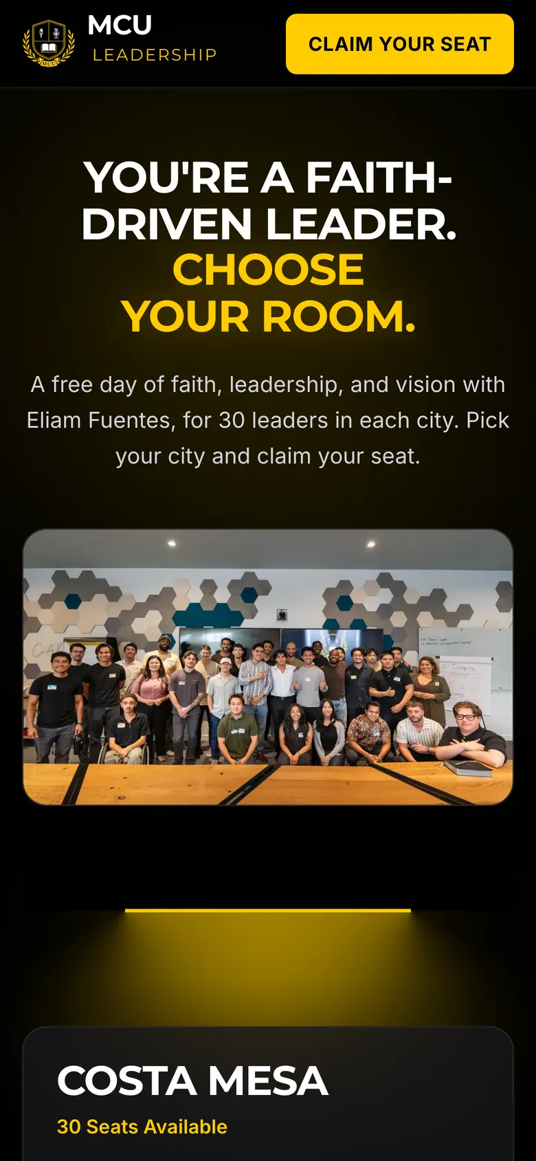 Eliam Fuentes leadership event funnel on a phone
