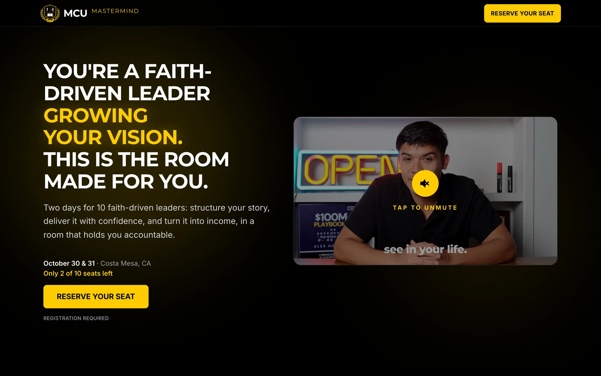 Eliam Fuentes mastermind funnel on a desktop