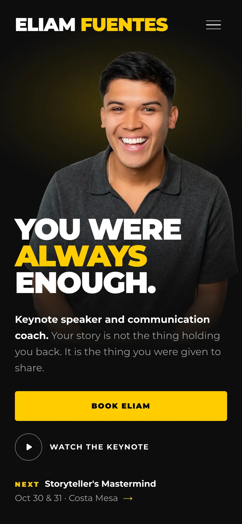 Eliam Fuentes website on a phone