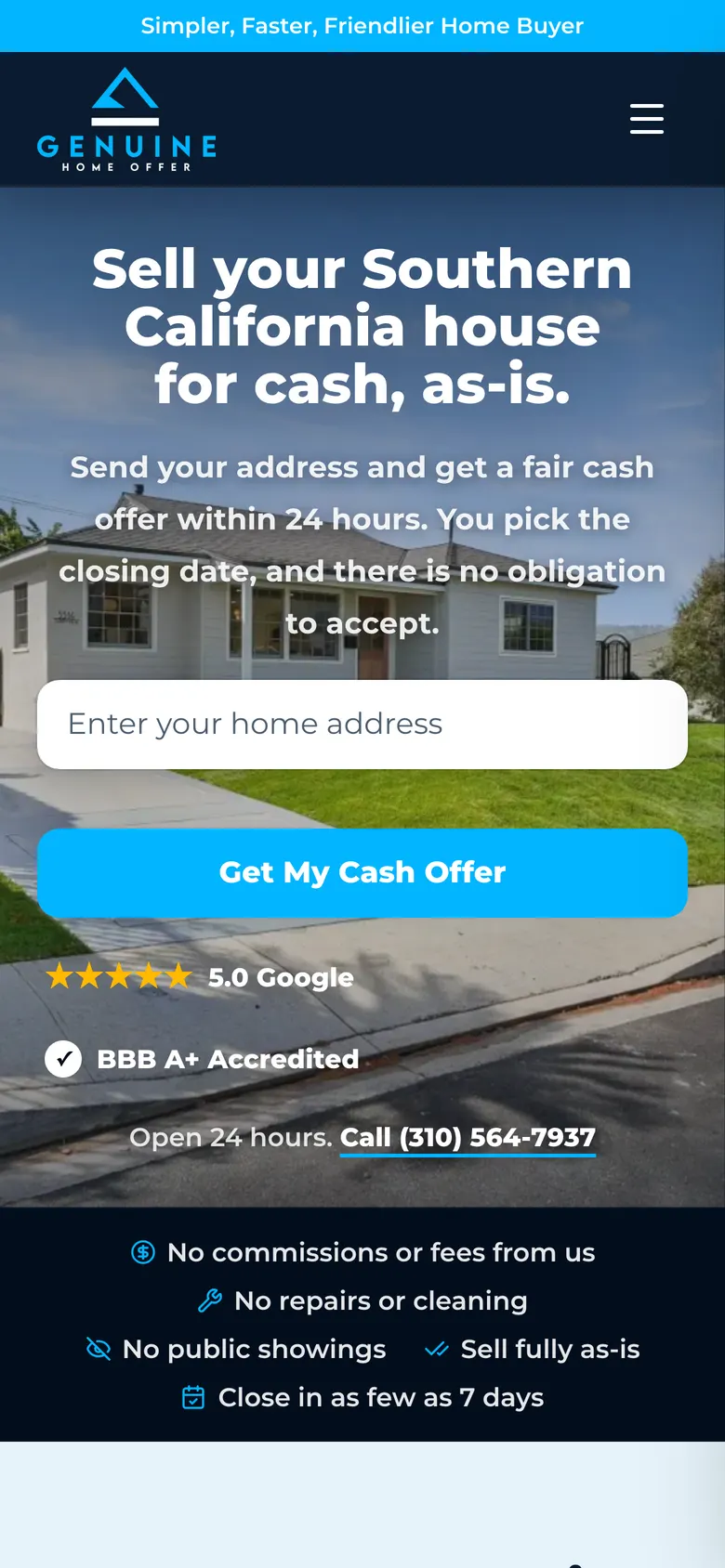 Genuine Home Offer website on a phone
