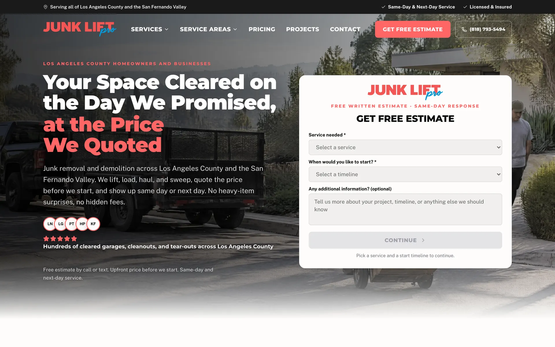 Junk Lift Pro website