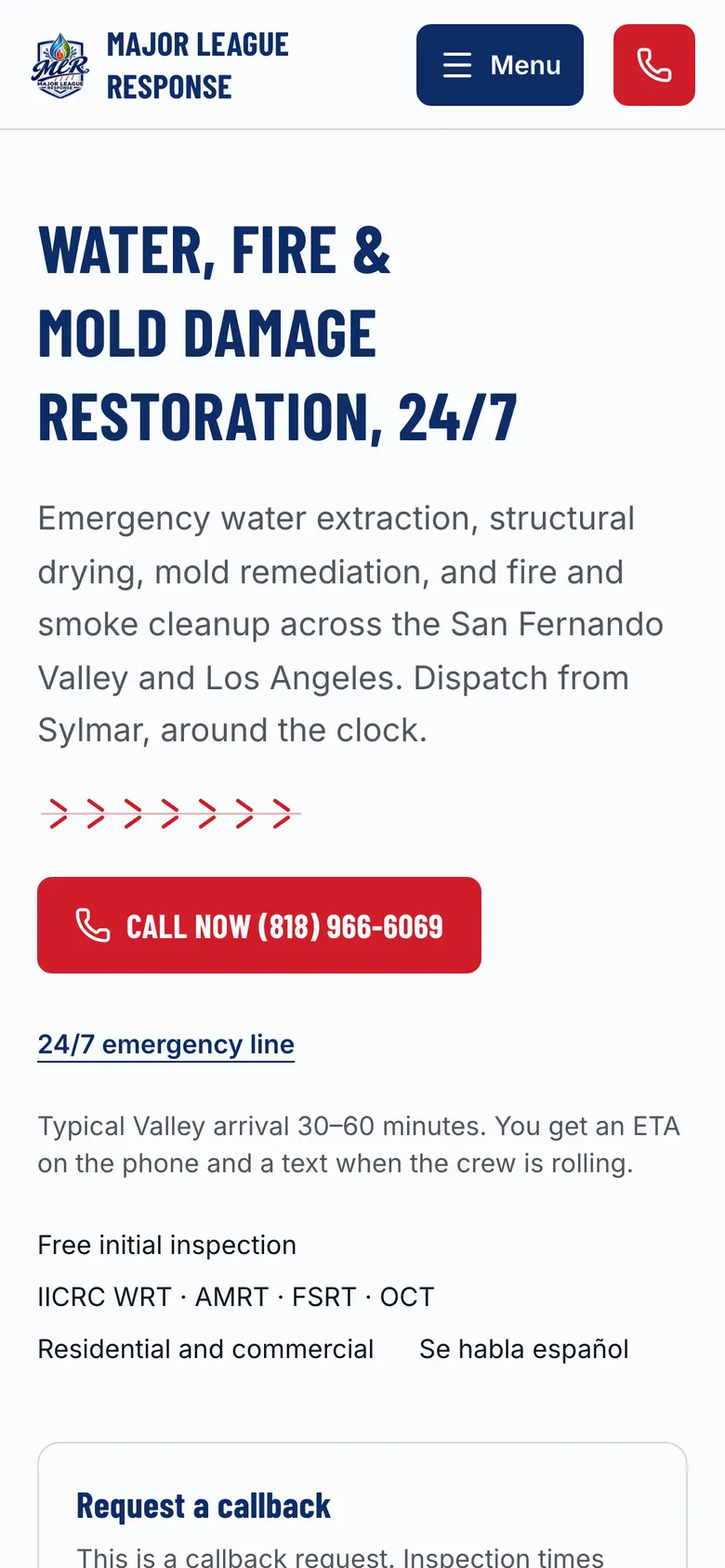 Major League Response website on a phone