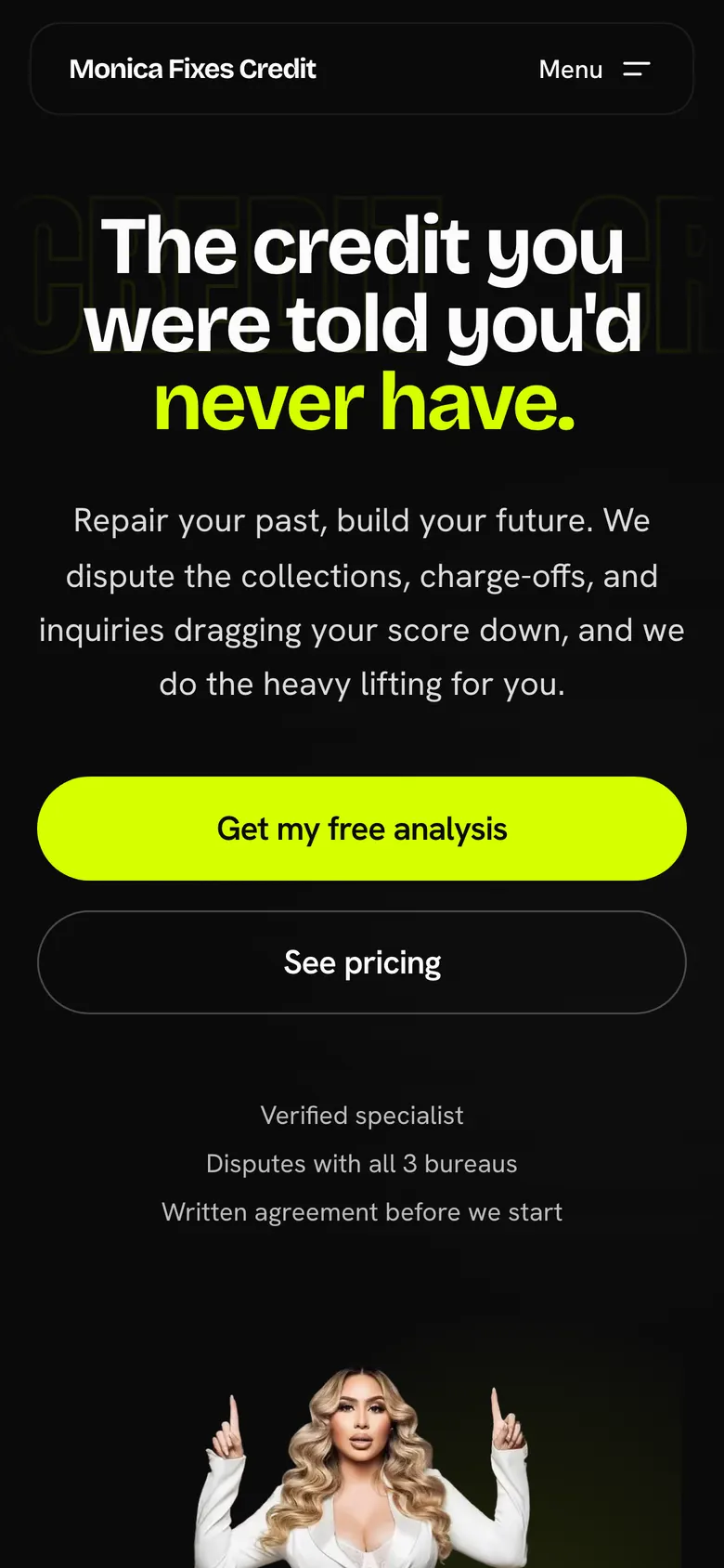 Monica Fixes Credit website on a phone