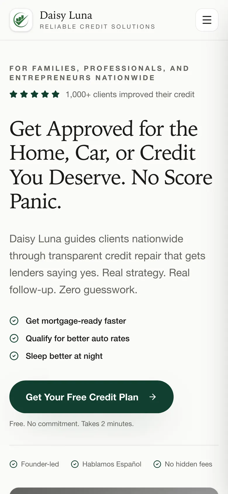 Reliable Credit Solutions website on a phone