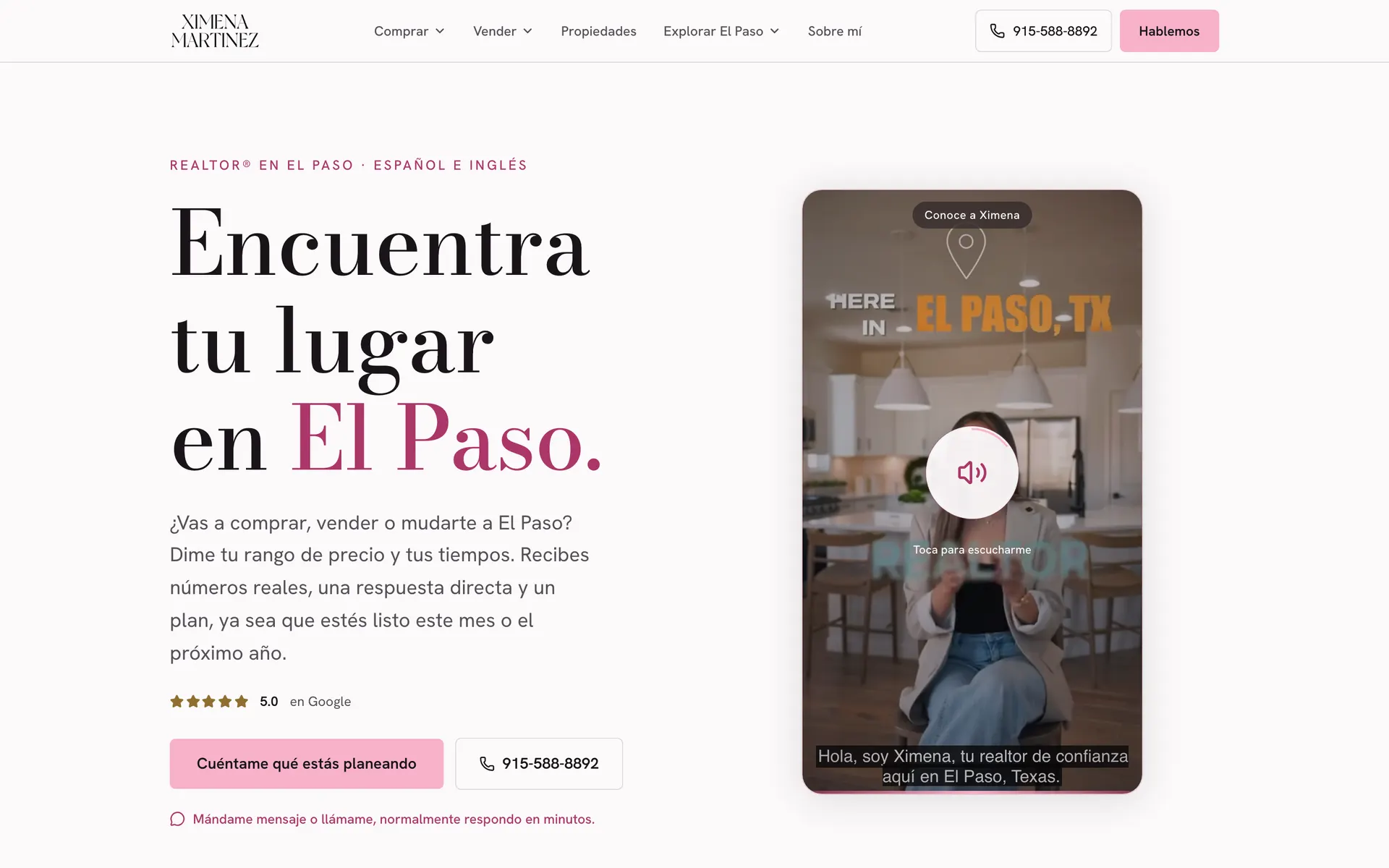 Ximena Martinez Spanish homepage on a desktop