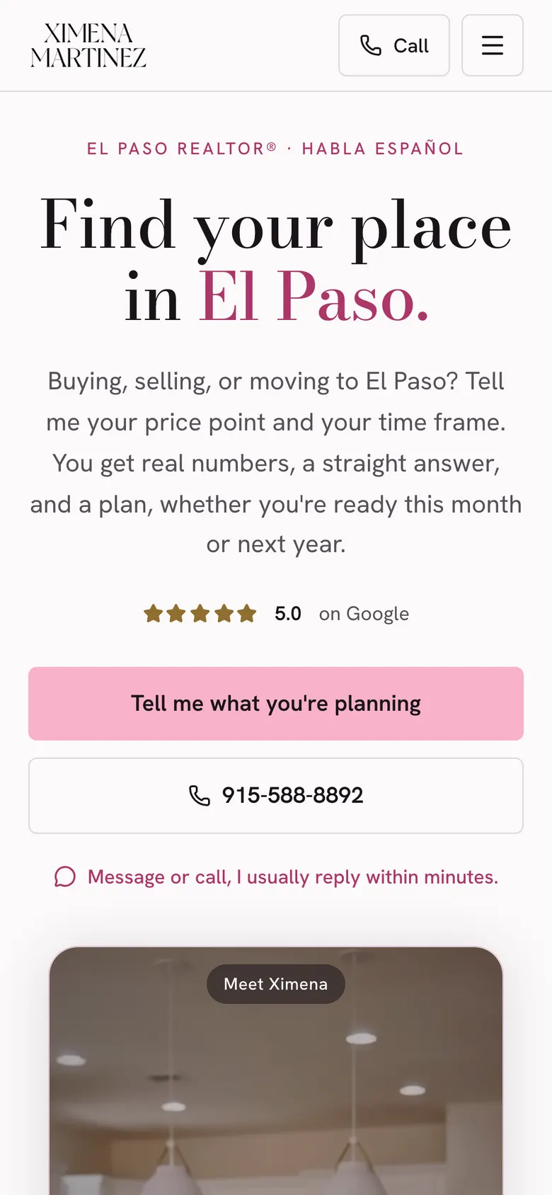 Ximena Martinez website on a phone