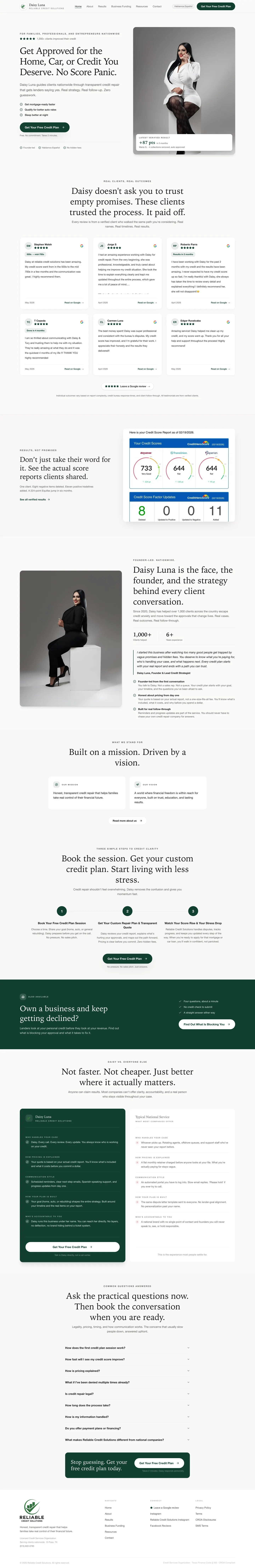 Reliable Credit Solutions homepage on a desktop